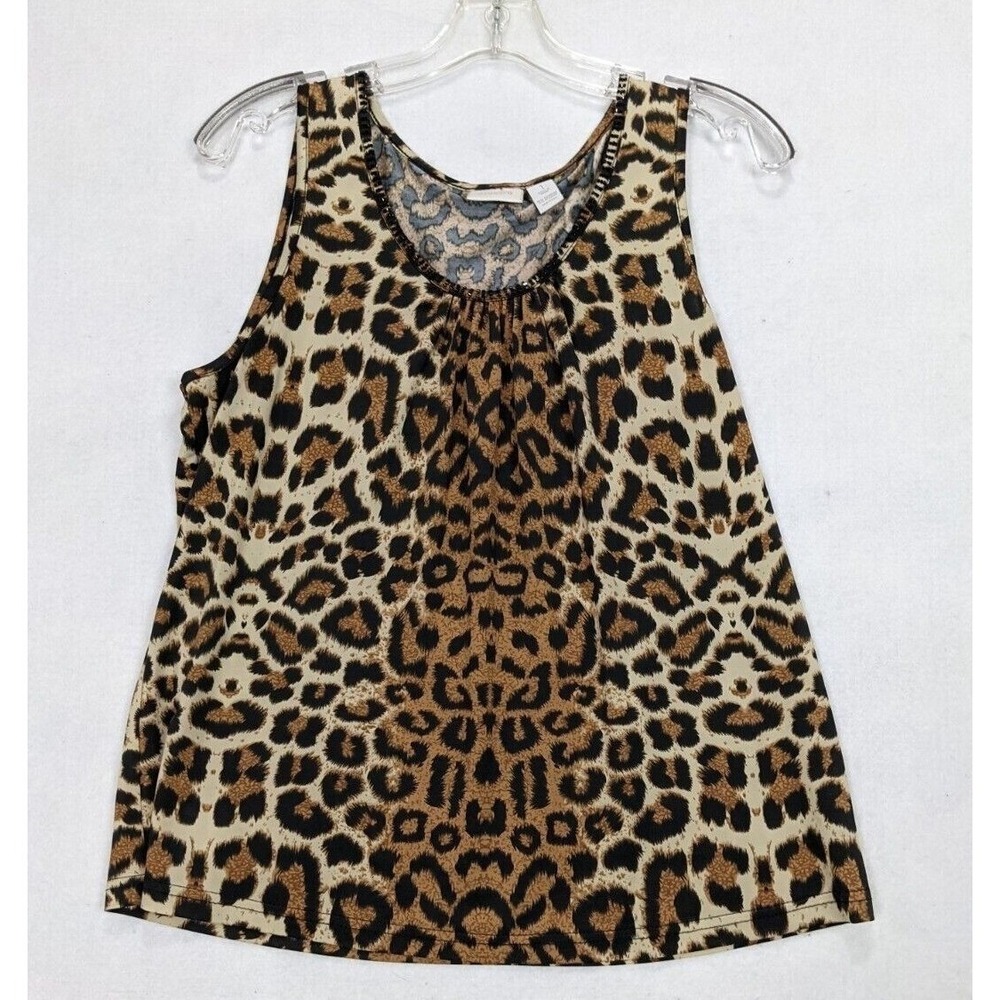 Chicos Womens Top Shirt Sleeveless Leopard Print Size 1 M Medium Brown Black